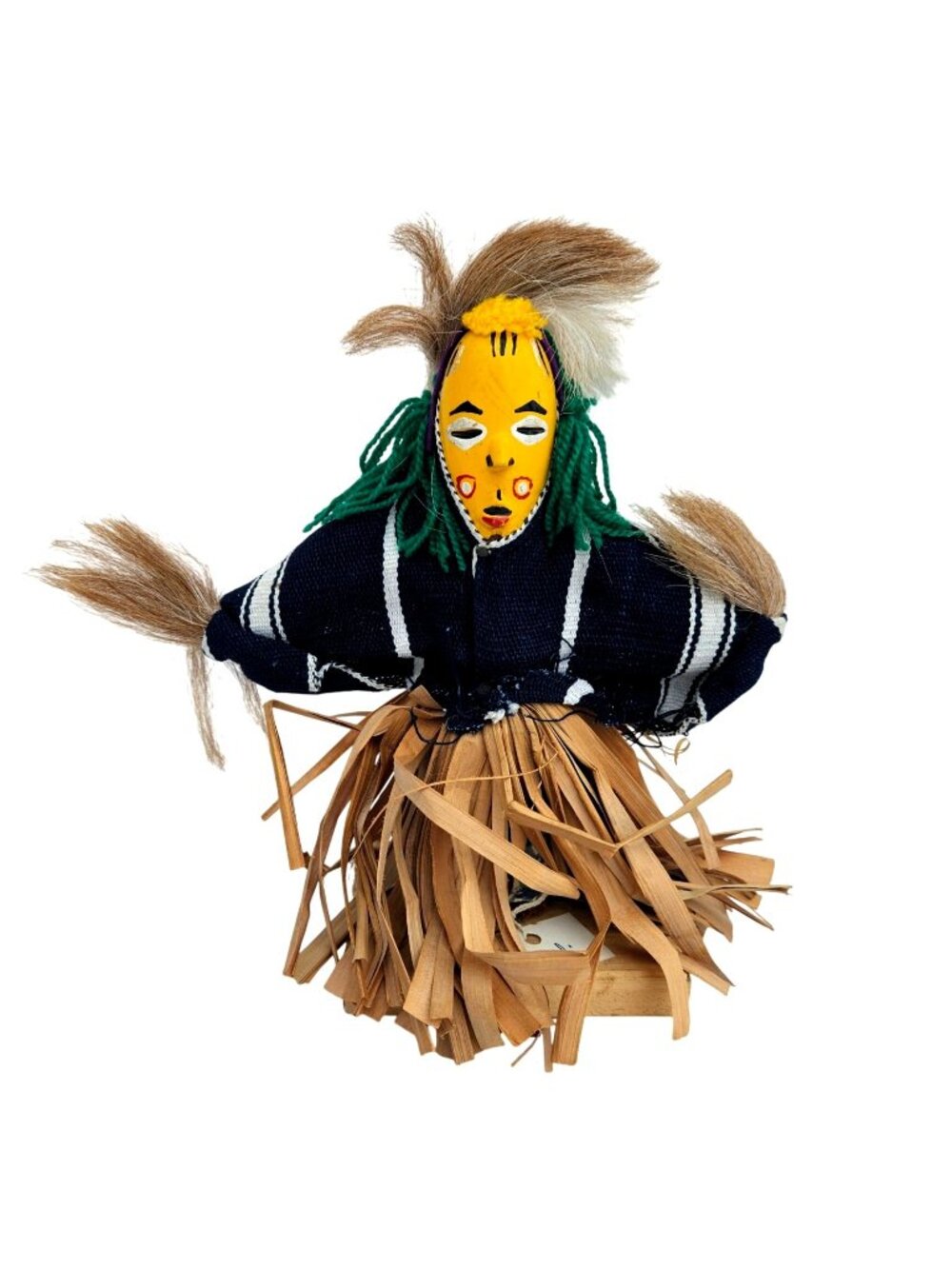 Handmade Mali Dan Tribal Dance Figurine Wood Mask Straw Skirt Folk Art Doll